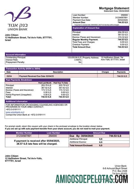 para download Modelo Word e PDF de declaração de hipoteca do Israel Union Bank (Bank Igud)